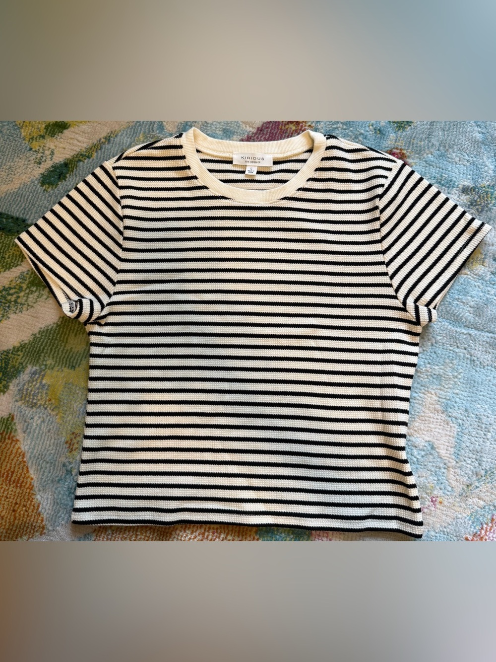 KIRIOUS Los Angeles Striped Black and White Short Sleeve Tee